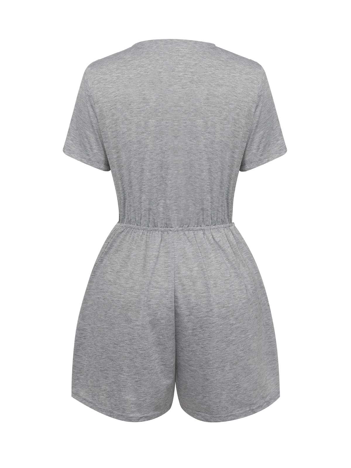 Light Gray 1950s Round Neck Solid Romper - Image 3