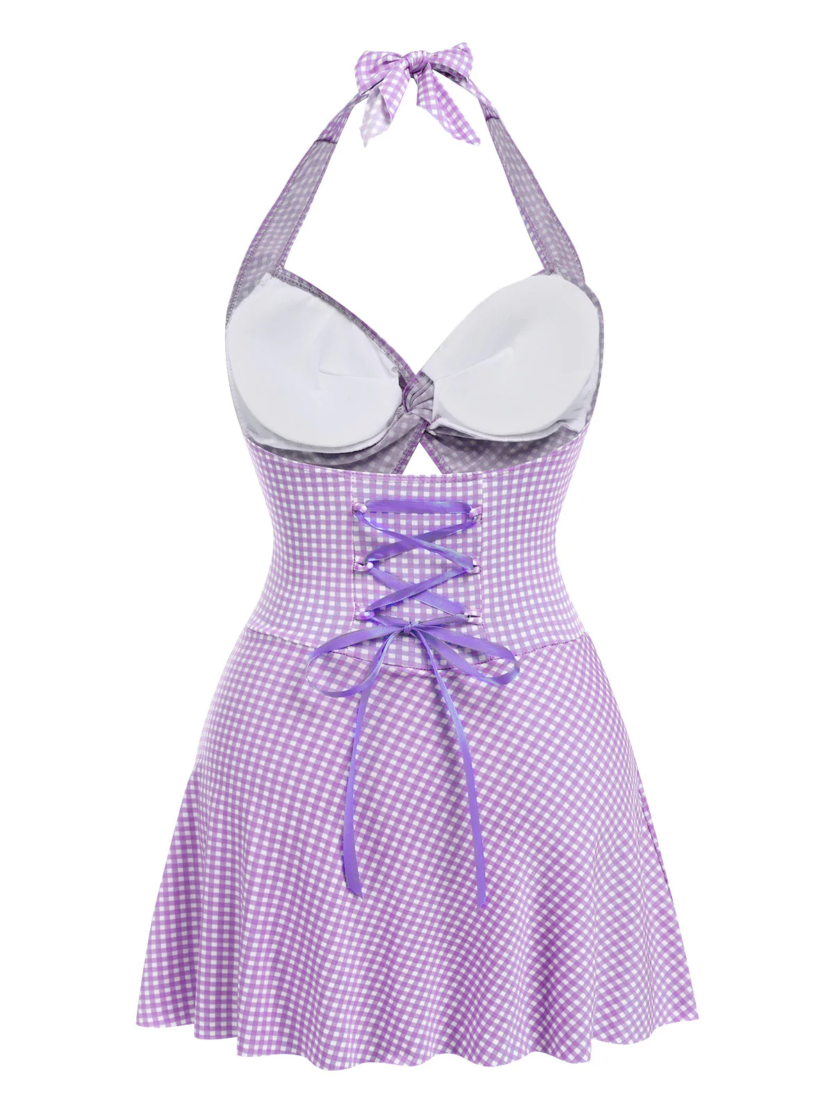 Light Green 1930s Plaid Halter One-Piece Swimsuit - Image 11