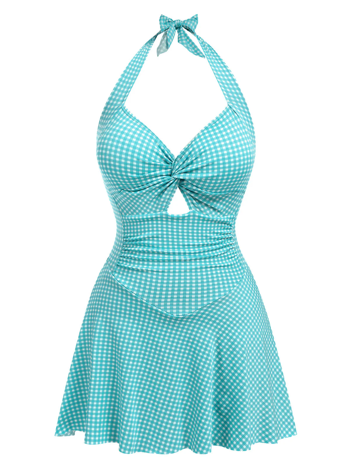 Light Green 1930s Plaid Halter One-Piece Swimsuit - Image 8