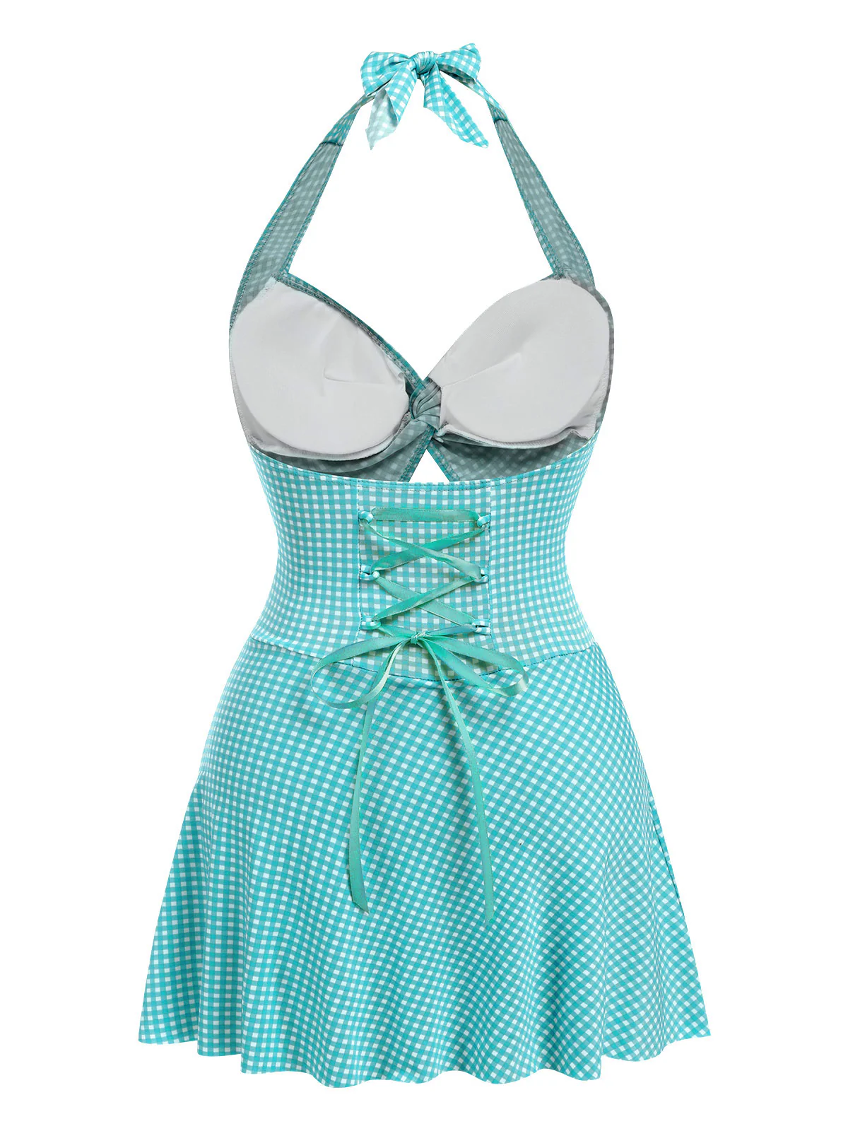 Light Green 1930s Plaid Halter One-Piece Swimsuit - Image 9