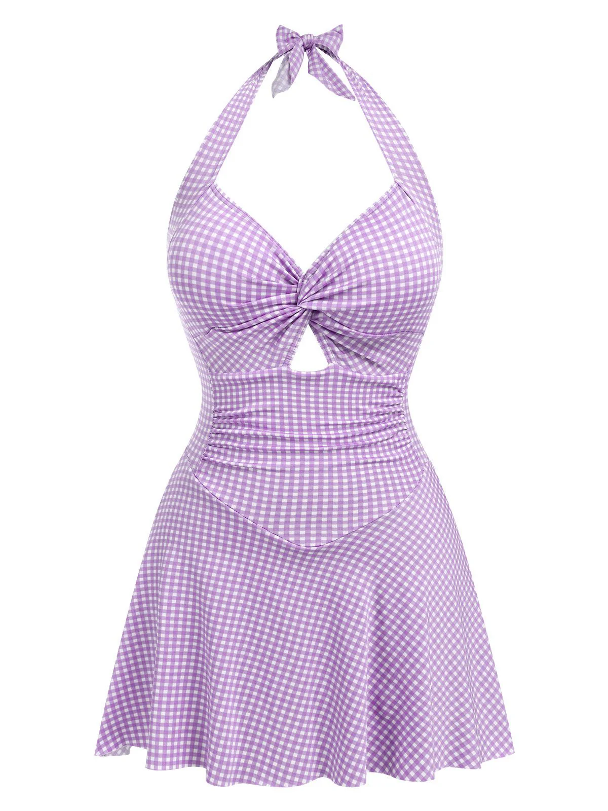 Light Green 1930s Plaid Halter One-Piece Swimsuit - Image 10