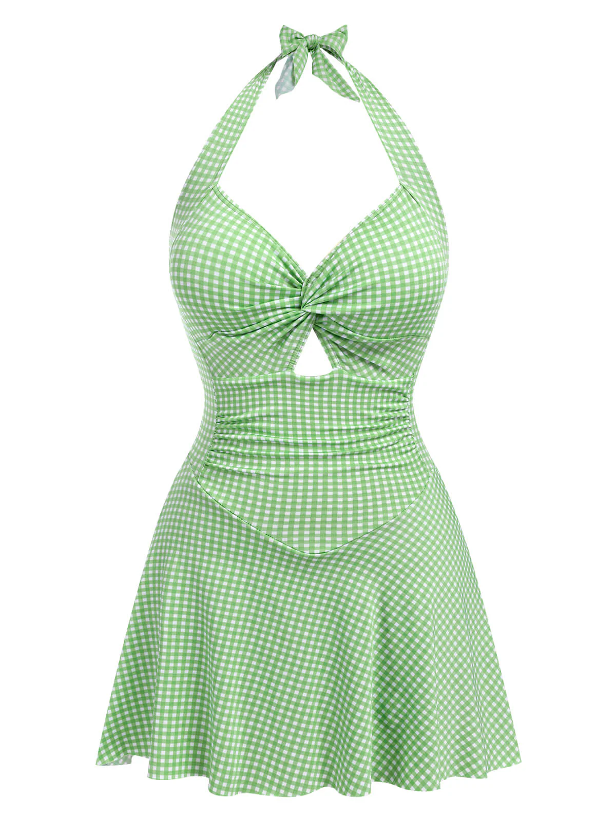 Light Green 1930s Plaid Halter One-Piece Swimsuit - Image 4