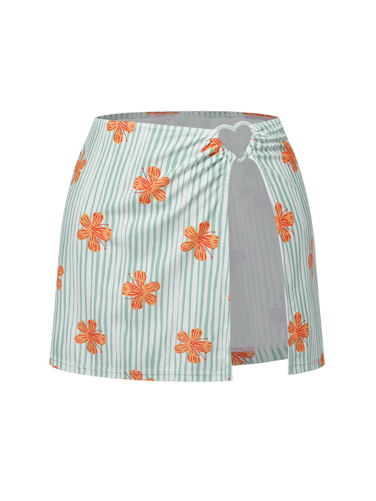 Light Green 1950s Floral Stripe Swimsuit & Skirt Cover-Up - Image 6