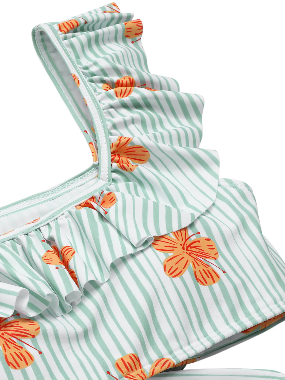 Light Green 1950s Floral Stripe Swimsuit & Skirt Cover-Up - Image 7
