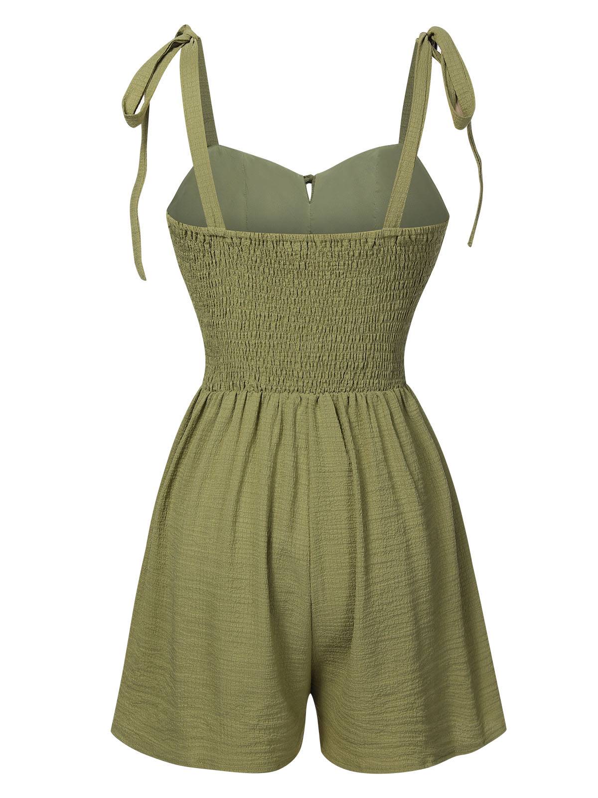 Light Green 1950s Solid Bind Pleated Romper - Image 2