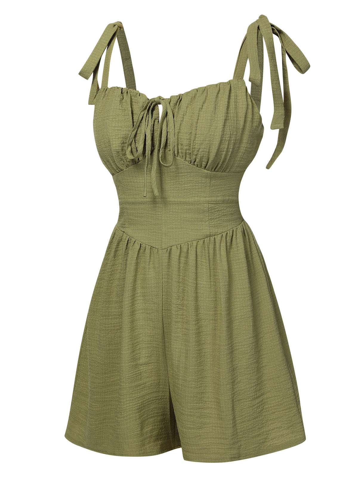 Light Green 1950s Solid Bind Pleated Romper - Image 3