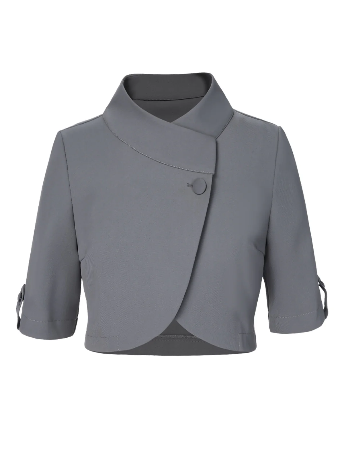 Light Grey 1950s Stand Collar Button Short Coat - Image 2