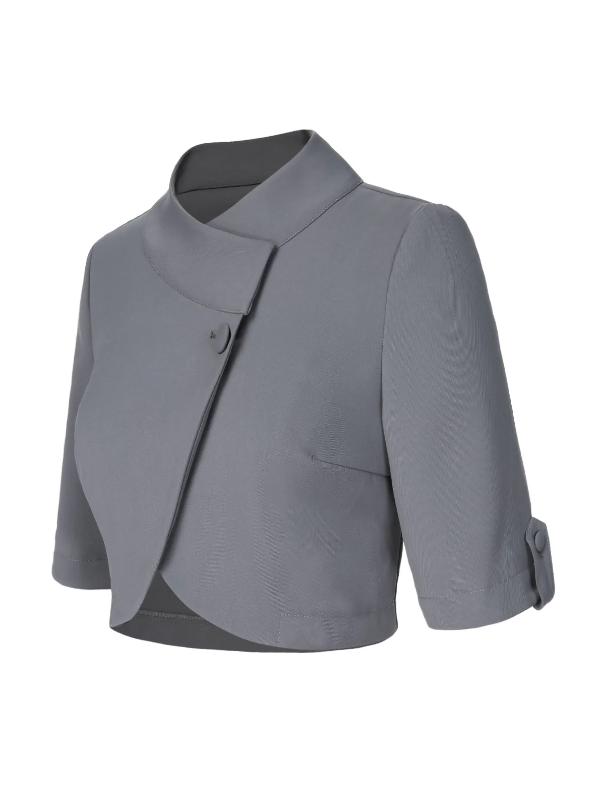 Light Grey 1950s Stand Collar Button Short Coat - Image 3