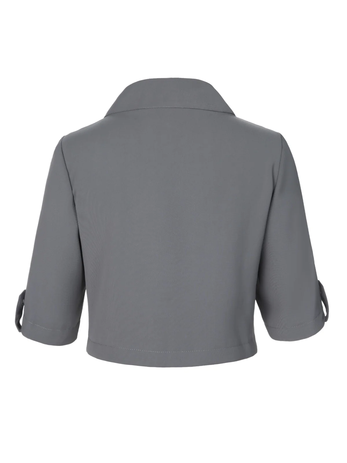 Light Grey 1950s Stand Collar Button Short Coat - Image 4