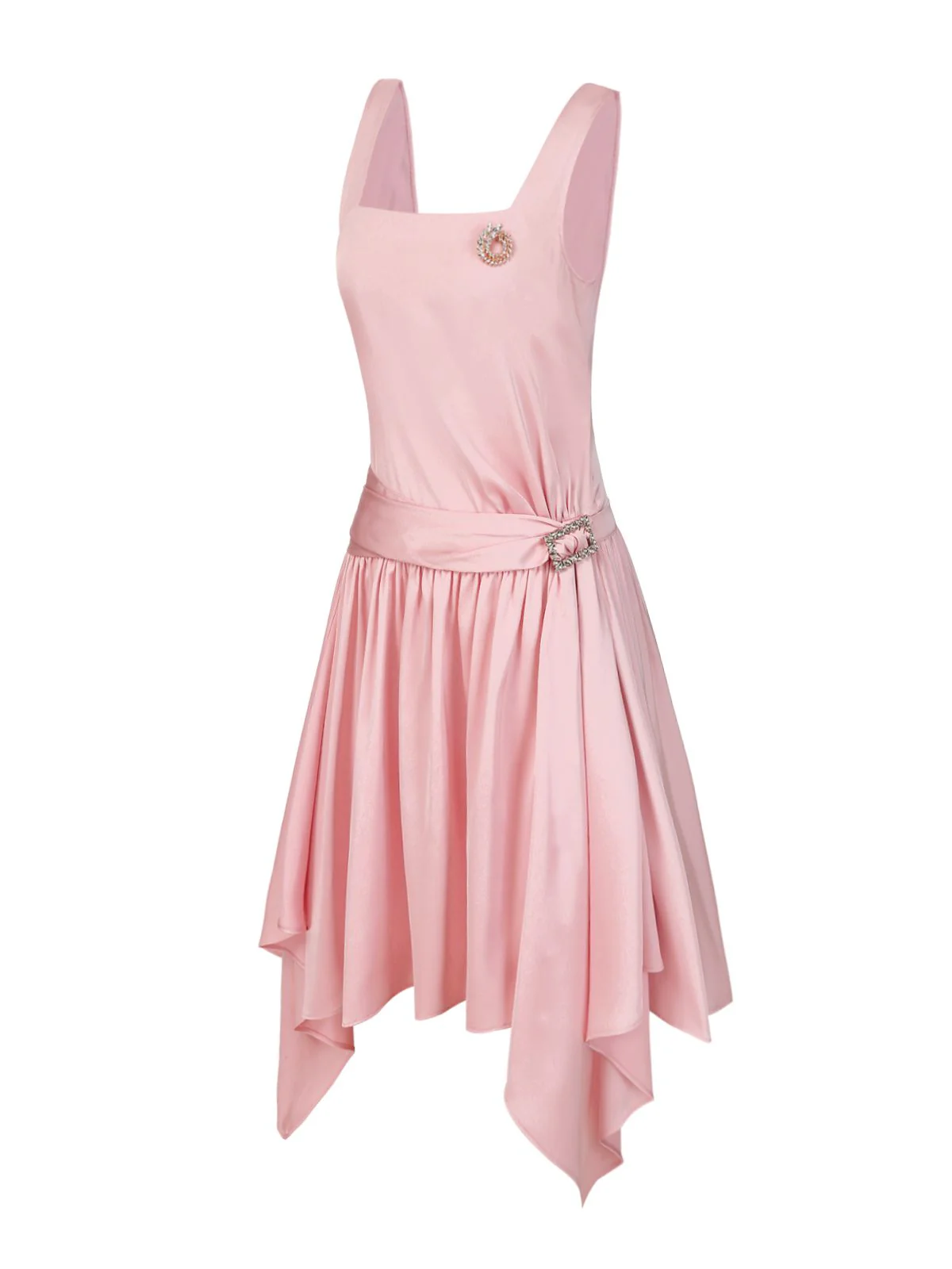 Light Pink 1920s Satin Square Neck Back Bow Dress - Image 5