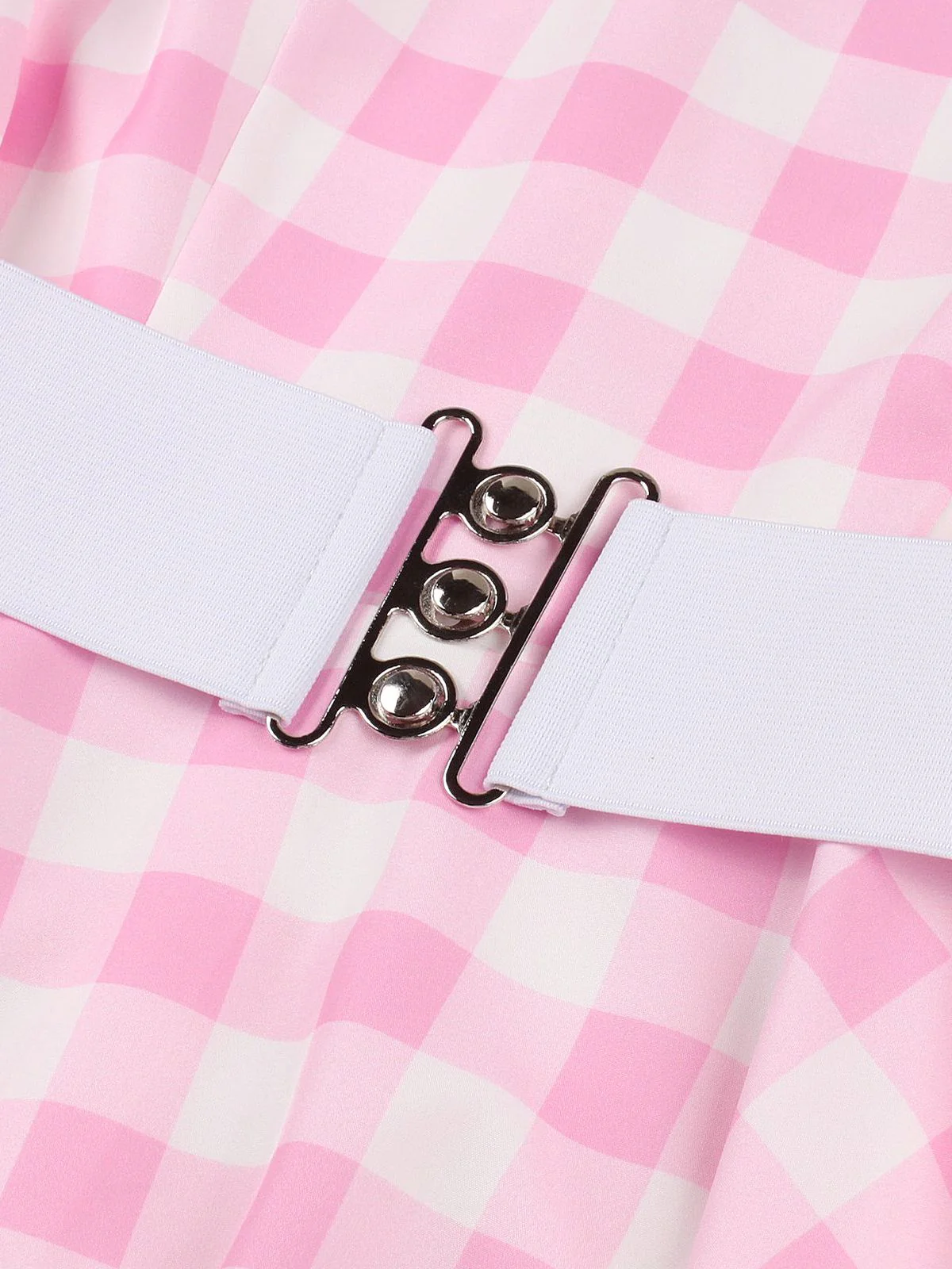 Light Pink 1950s Halter Plaids Belted Dress - Image 3