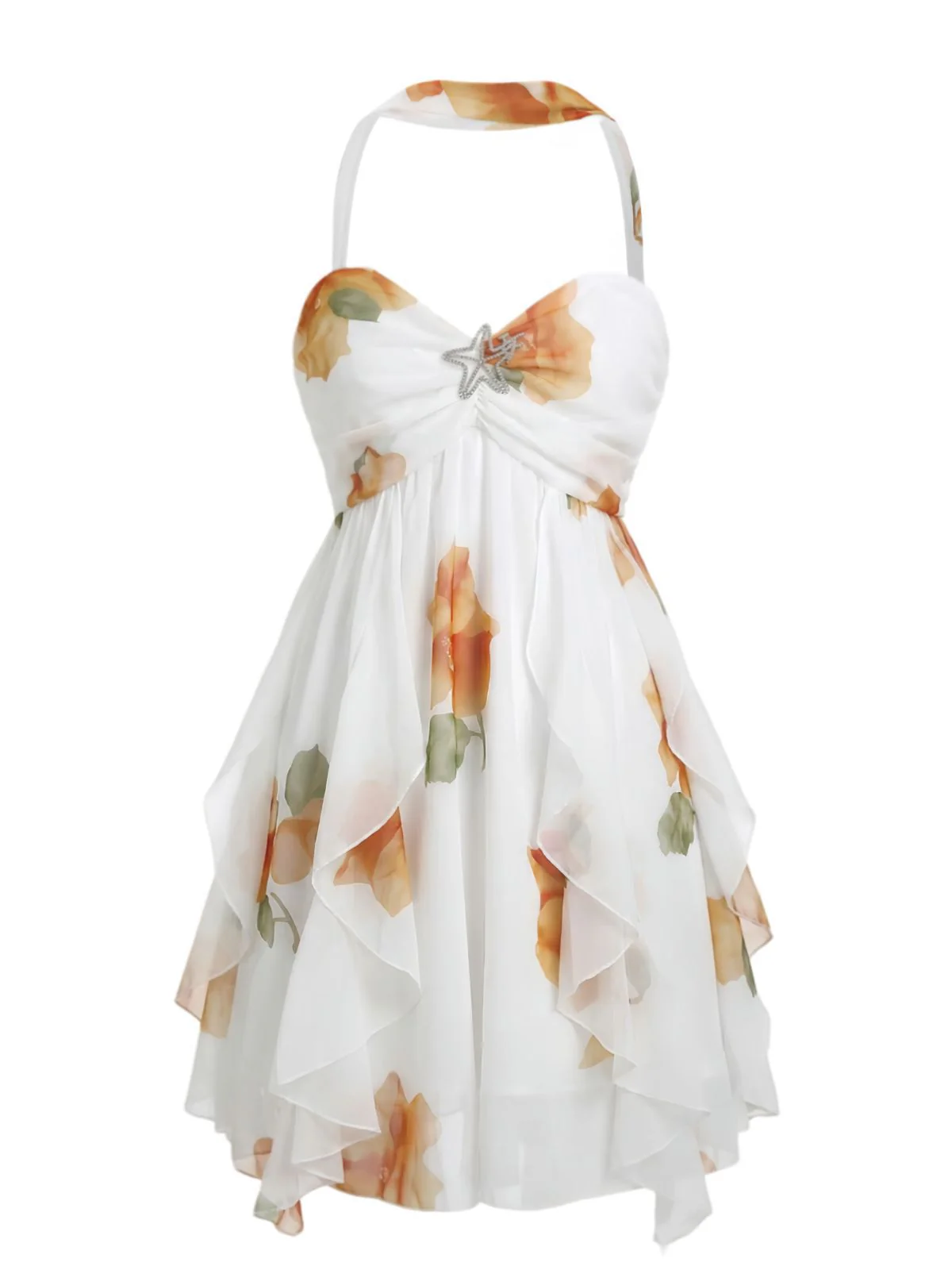 Light Yellow 1960s Halter Backless Irregular Hem Mini Dress - Image 2