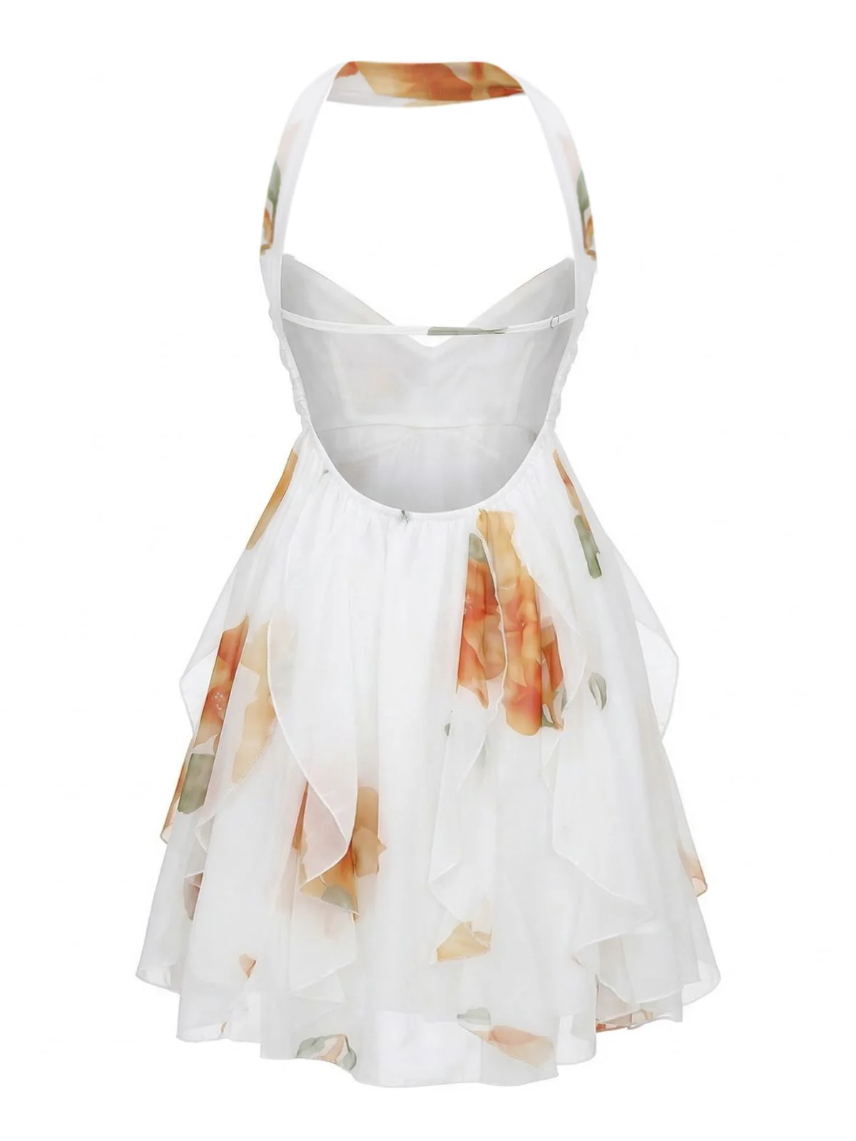 Light Yellow 1960s Halter Backless Irregular Hem Mini Dress - Image 3