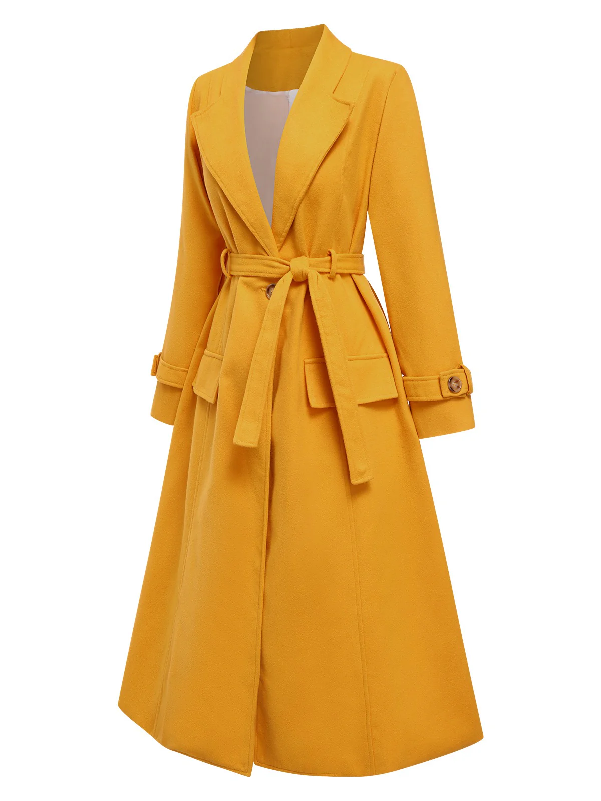 Mango Yellow 1930s Solid Lapel Long Coat - Image 2