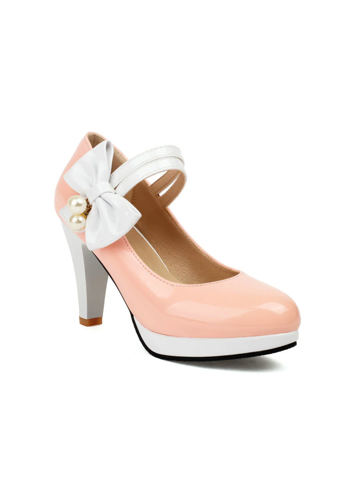 Mary Jane Color Block Side Bow High Heel Shoes - Image 11