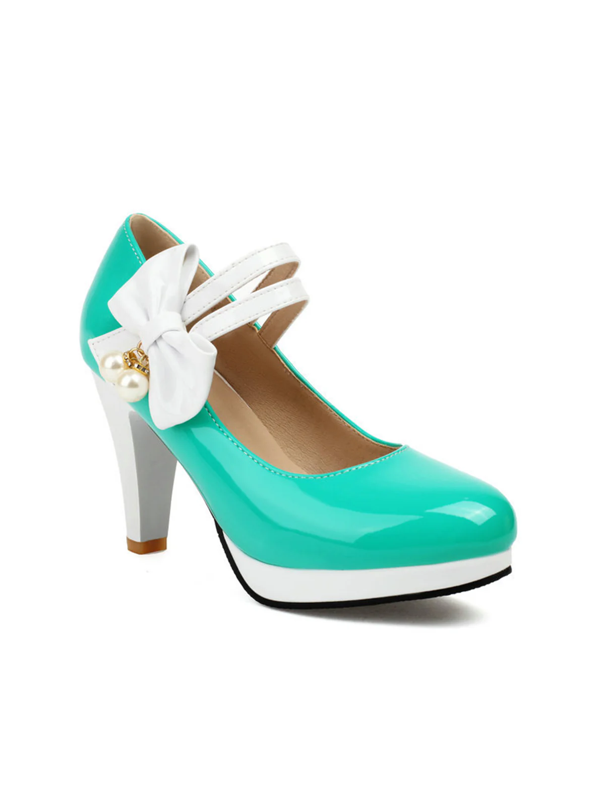 Mary Jane Color Block Side Bow High Heel Shoes - Image 12
