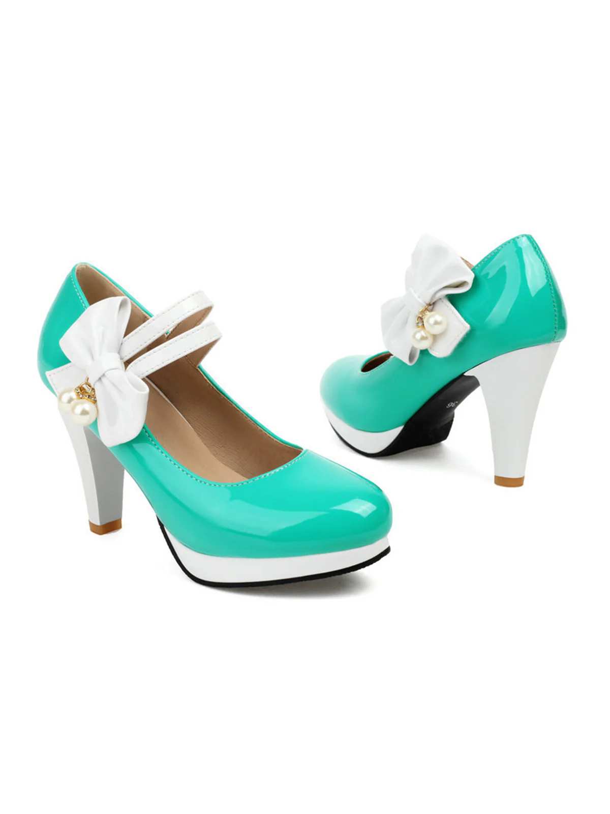 Mary Jane Color Block Side Bow High Heel Shoes - Image 13