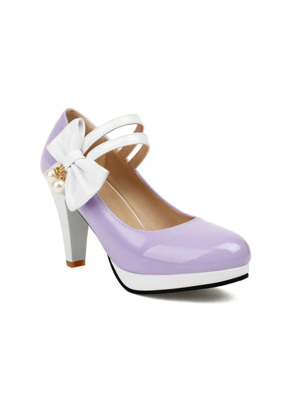 Mary Jane Color Block Side Bow High Heel Shoes - Image 14