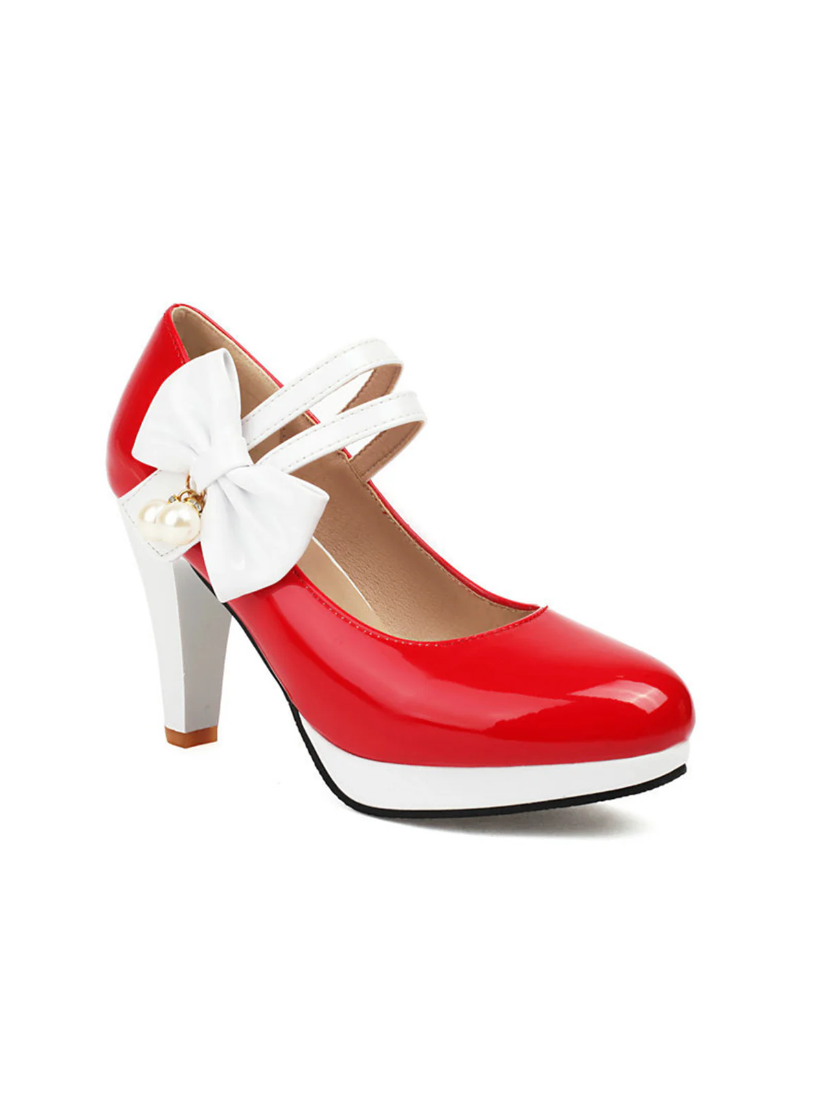 Mary Jane Color Block Side Bow High Heel Shoes - Image 17