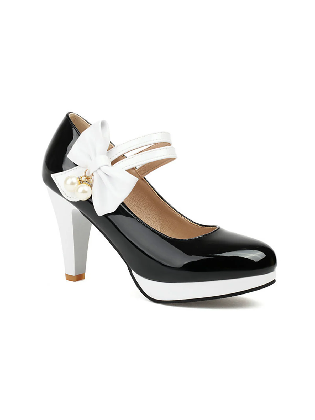 Mary Jane Color Block Side Bow High Heel Shoes - Image 2