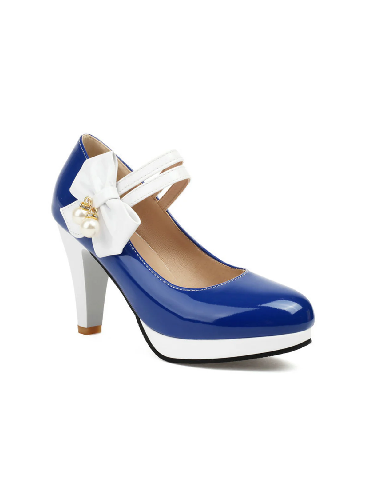 Mary Jane Color Block Side Bow High Heel Shoes - Image 20