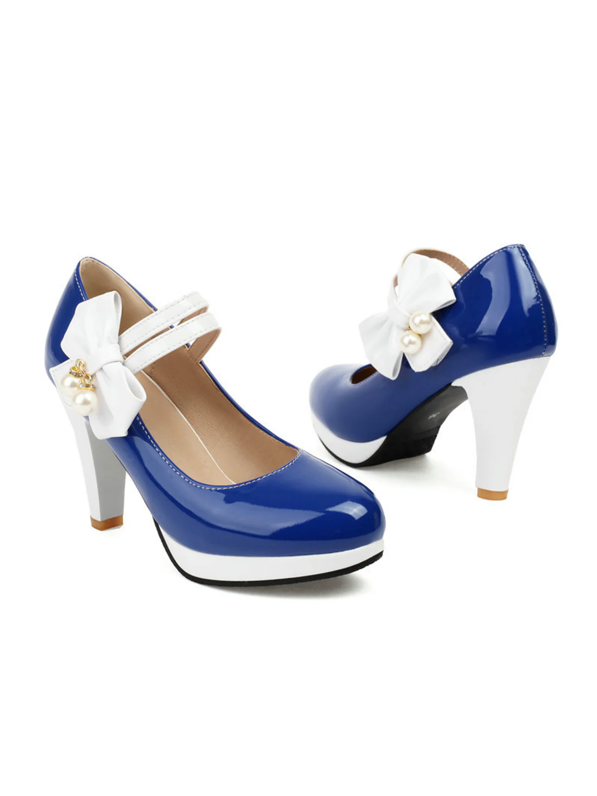 Mary Jane Color Block Side Bow High Heel Shoes - Image 21