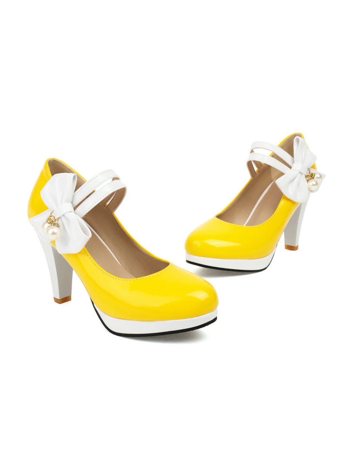 Mary Jane Color Block Side Bow High Heel Shoes - Image 22