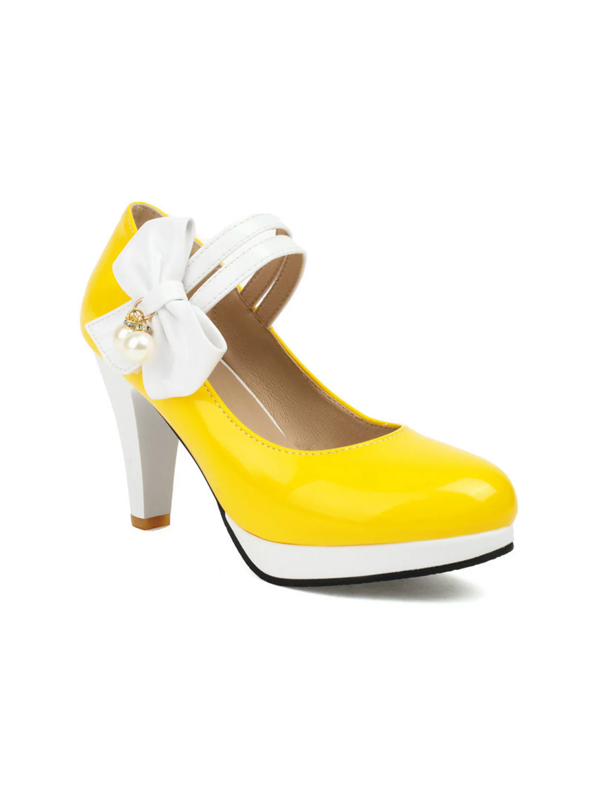 Mary Jane Color Block Side Bow High Heel Shoes - Image 23
