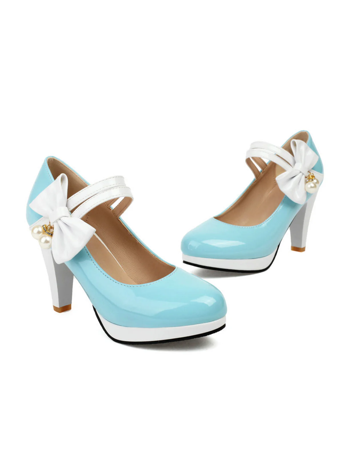 Mary Jane Color Block Side Bow High Heel Shoes - Image 7