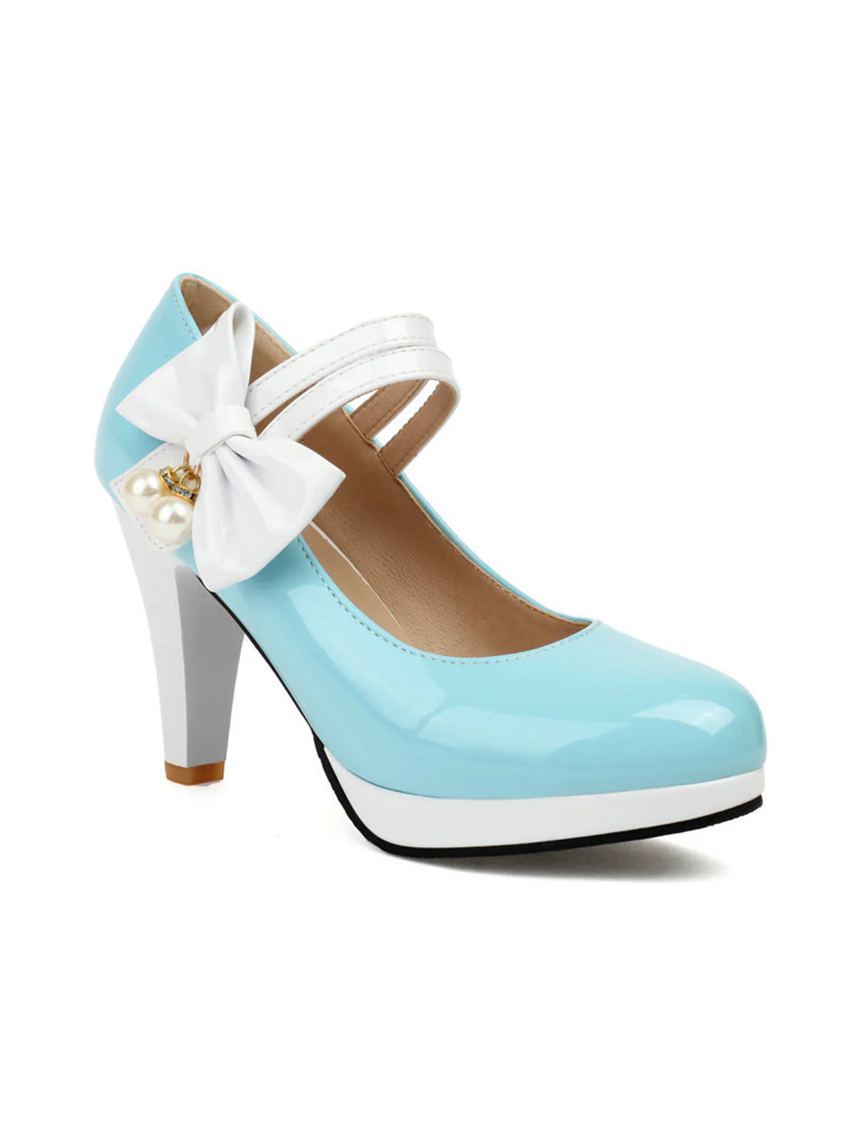 Mary Jane Color Block Side Bow High Heel Shoes - Image 8