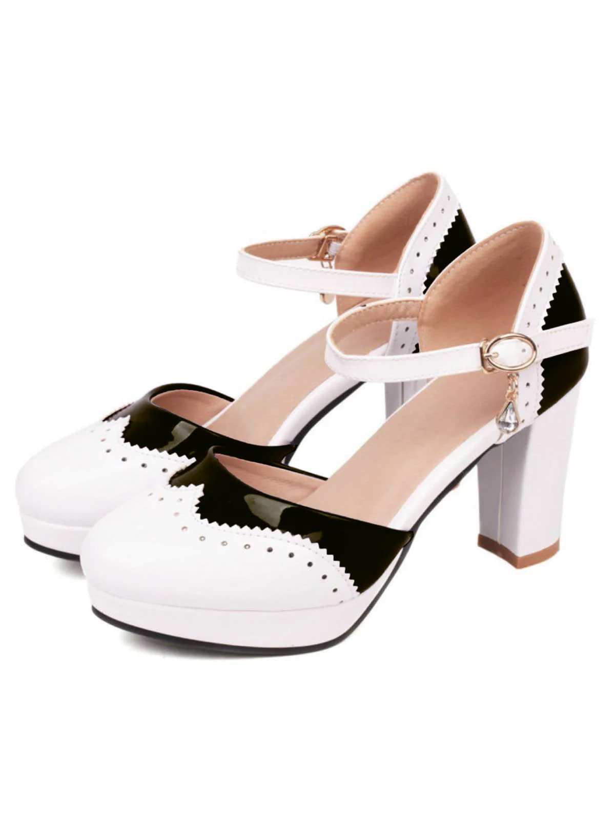 Mary Jane Patchwork High Heels Shoes - Image 4