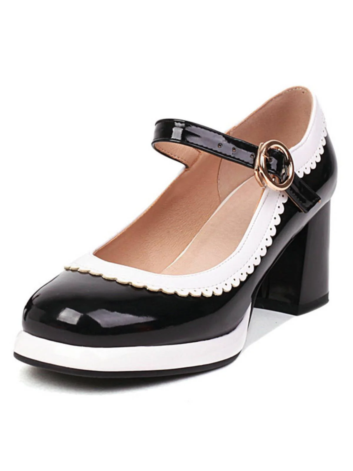 Mary Jane Patchwork High Heels Shoes - Image 2