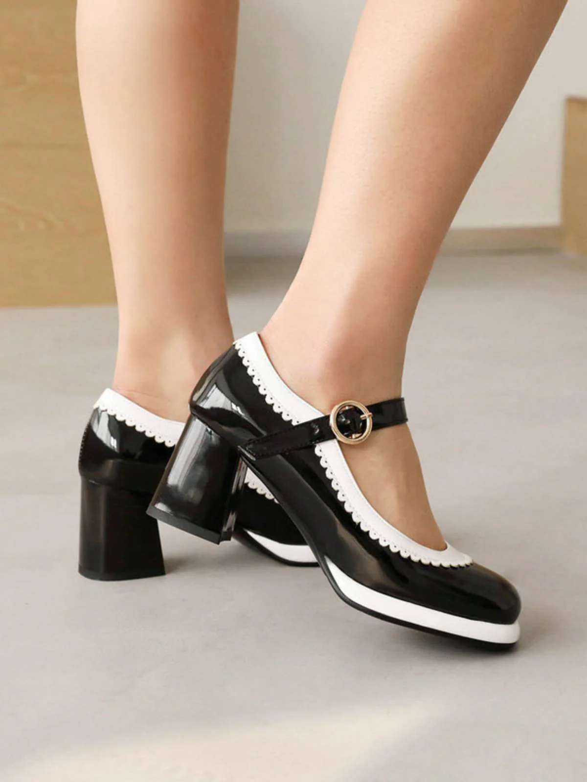 Mary Jane Patchwork High Heels Shoes - Image 4