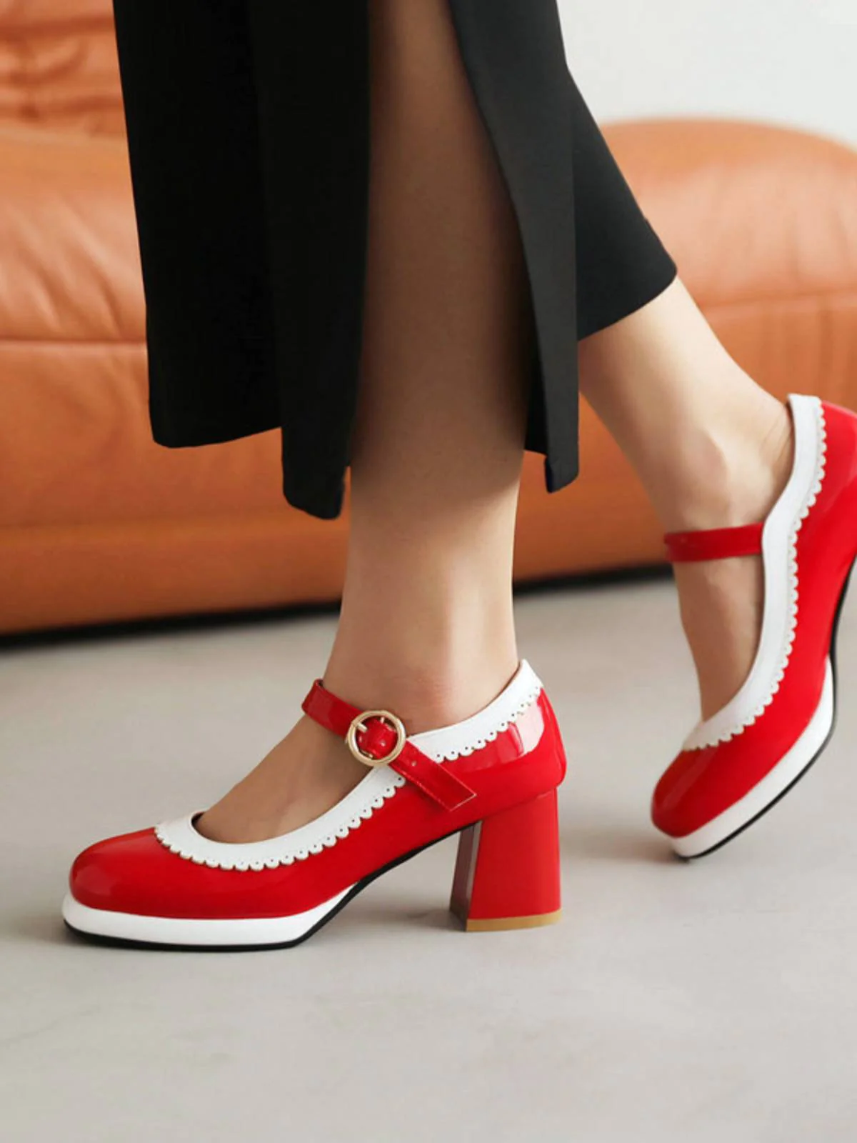 Mary Jane Patchwork High Heels Shoes - Image 6