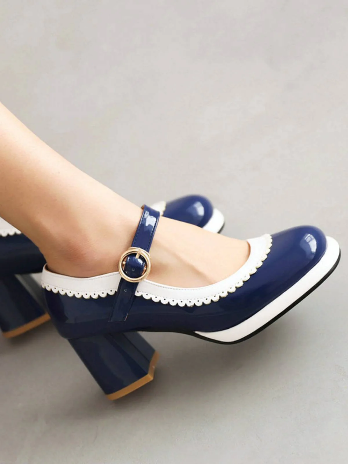 Mary Jane Patchwork High Heels Shoes - Image 8