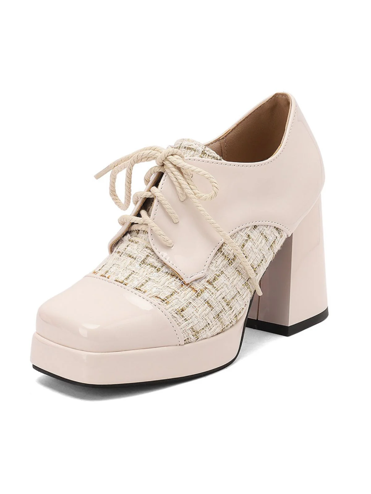 Mary Jane Plaid Square Toe Block Heel Shoes - Image 13