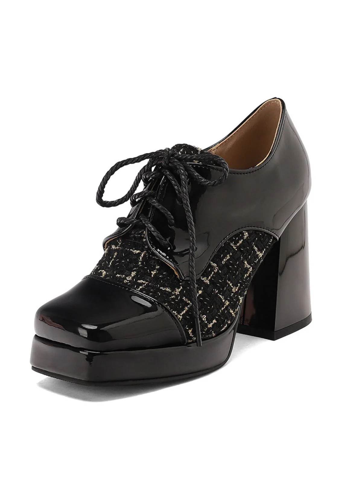 Mary Jane Plaid Square Toe Block Heel Shoes - Image 9