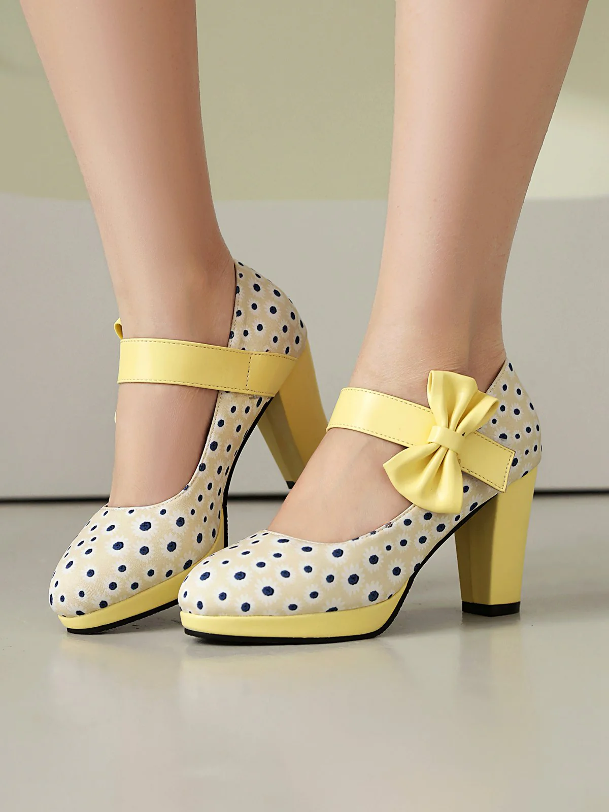 Mary Jane Polka Dots Bowknot Chunky Heels - Image 10