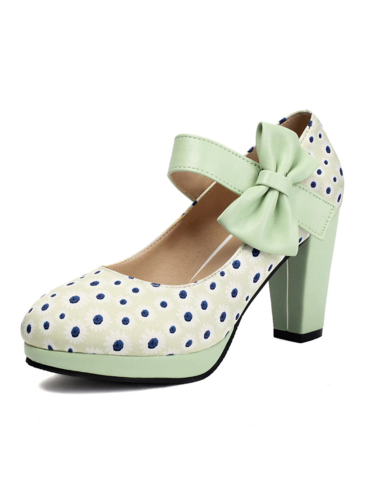 Mary Jane Polka Dots Bowknot Chunky Heels - Image 12
