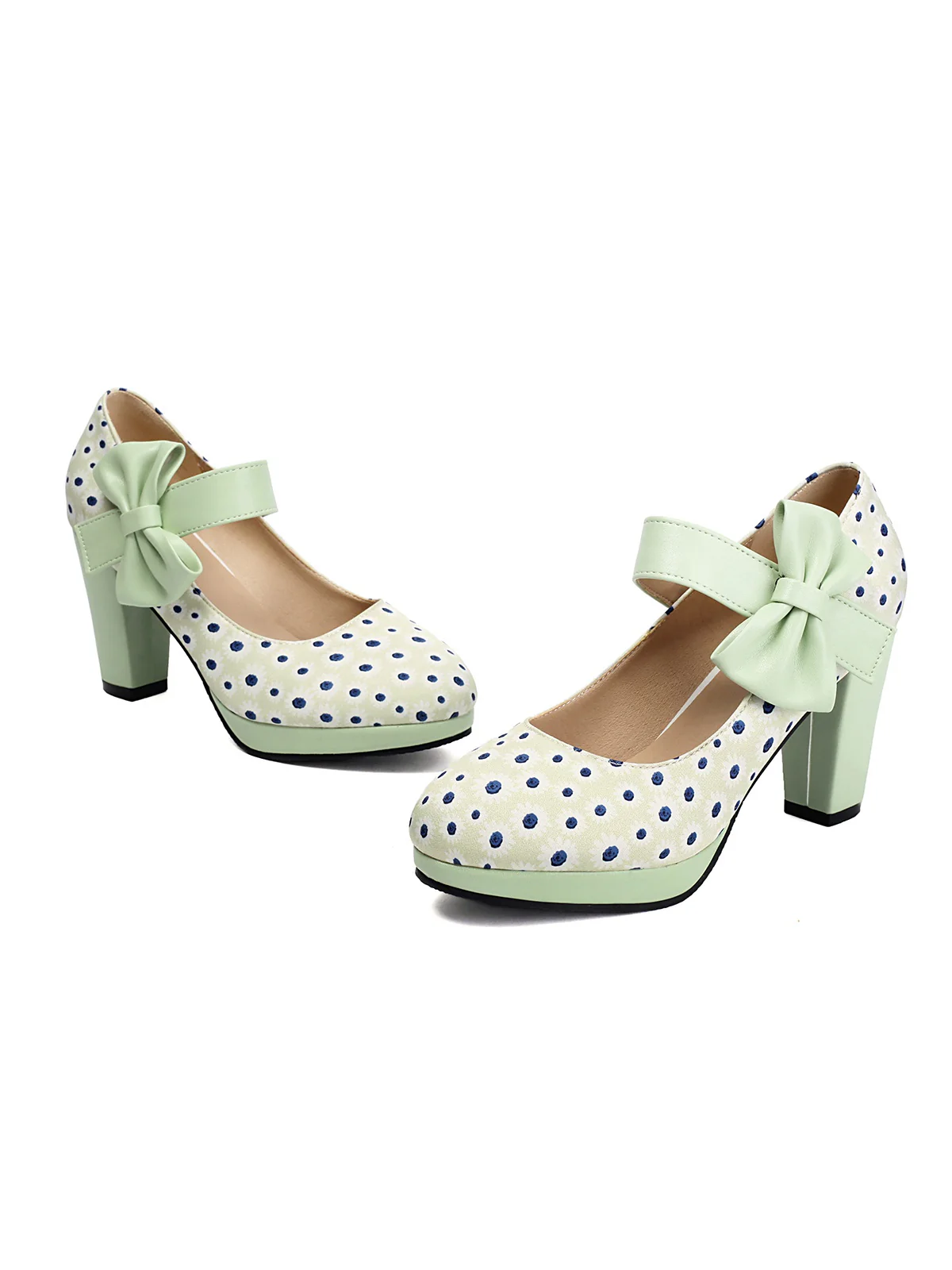 Mary Jane Polka Dots Bowknot Chunky Heels - Image 13