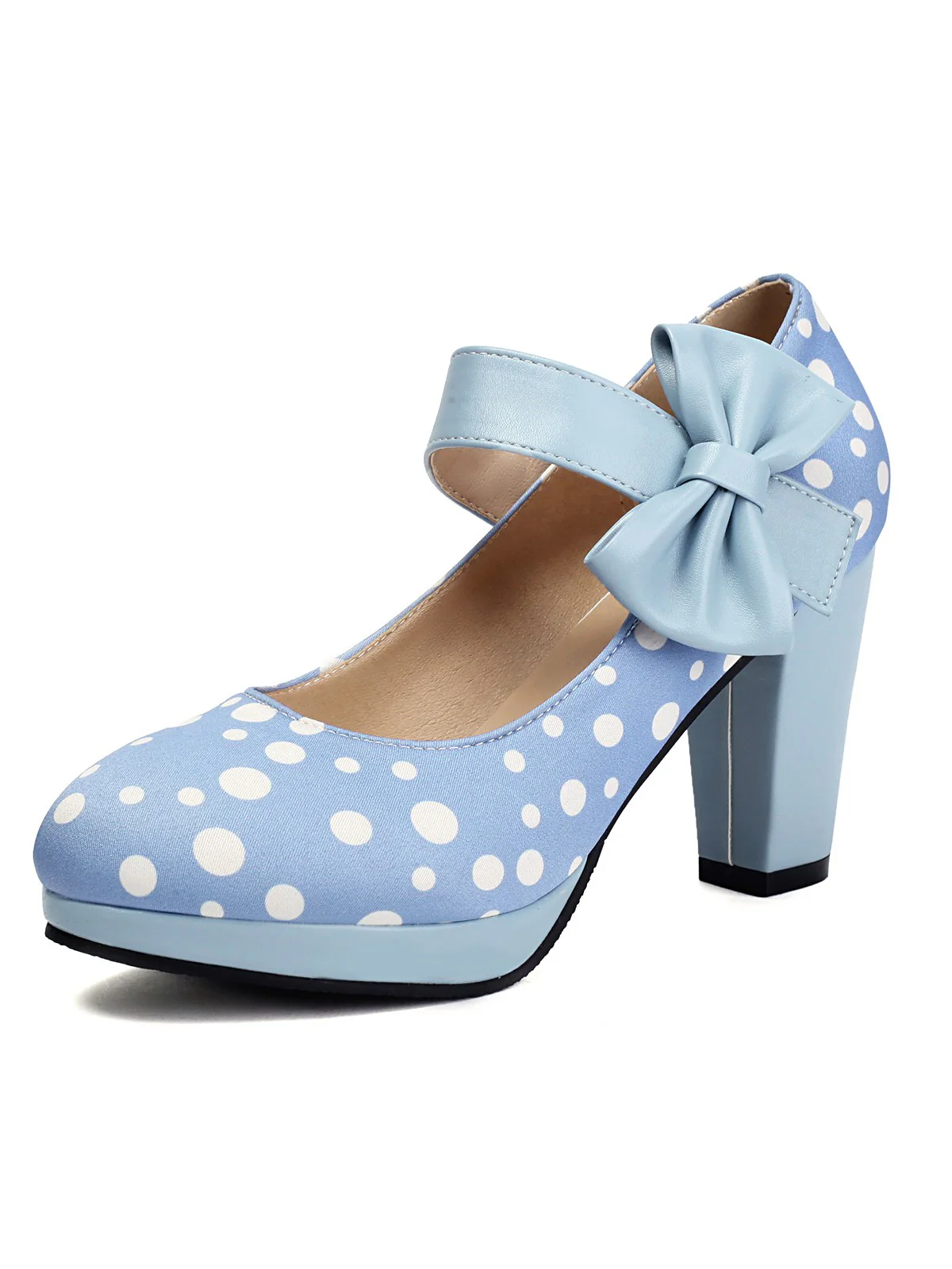 Mary Jane Polka Dots Bowknot Chunky Heels - Image 14