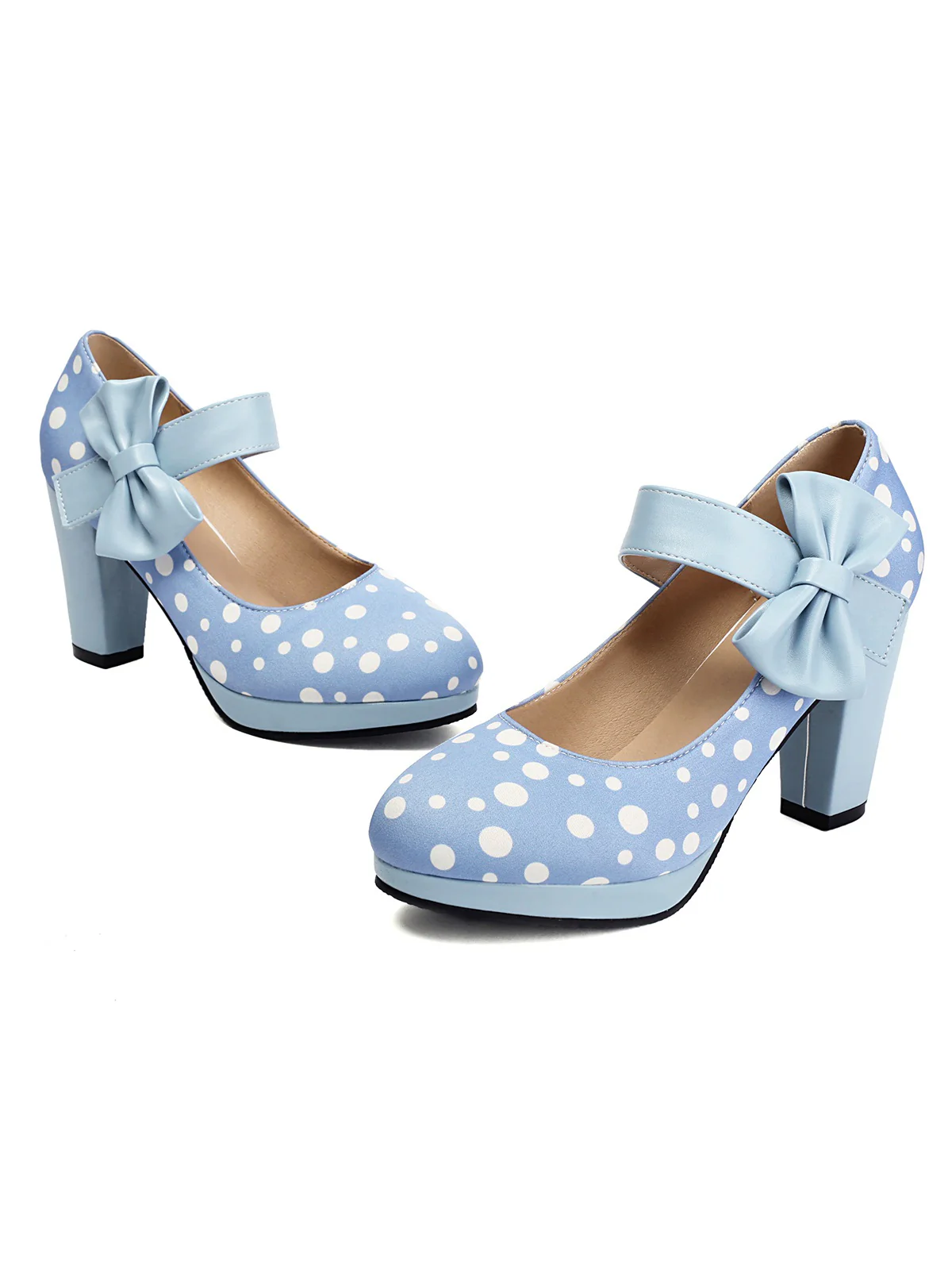 Mary Jane Polka Dots Bowknot Chunky Heels - Image 17