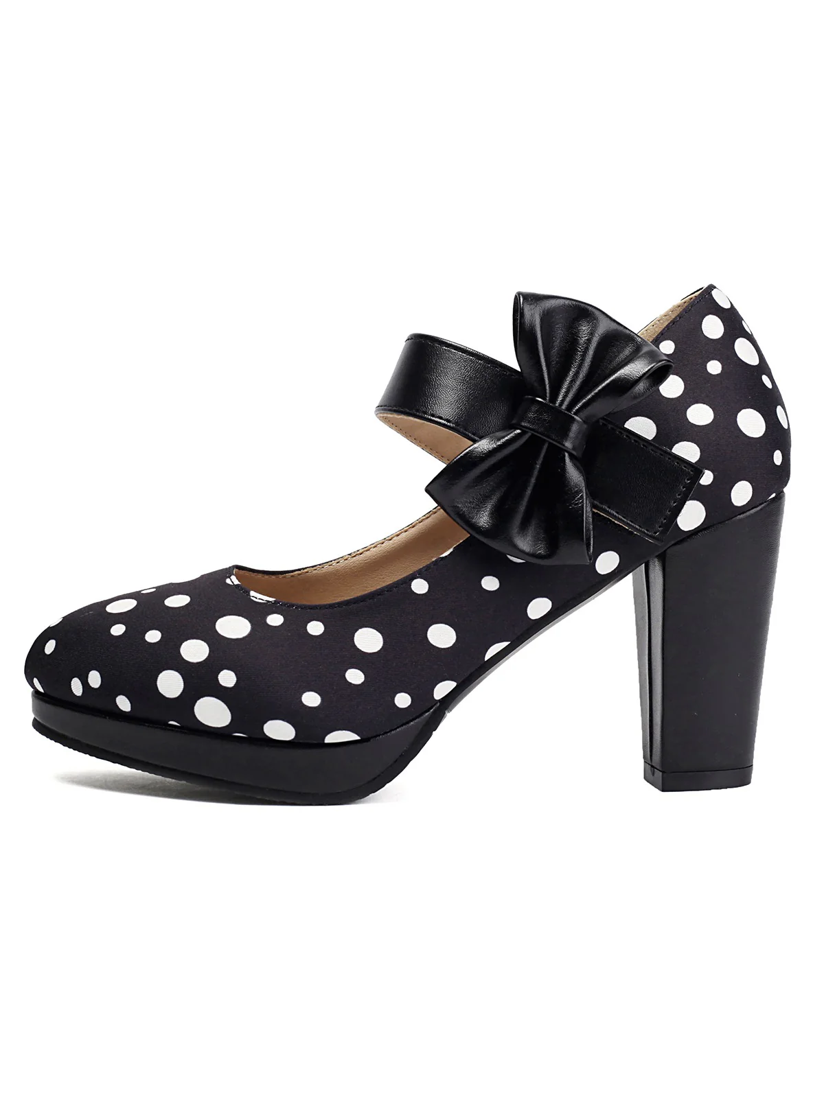 Mary Jane Polka Dots Bowknot Chunky Heels - Image 3