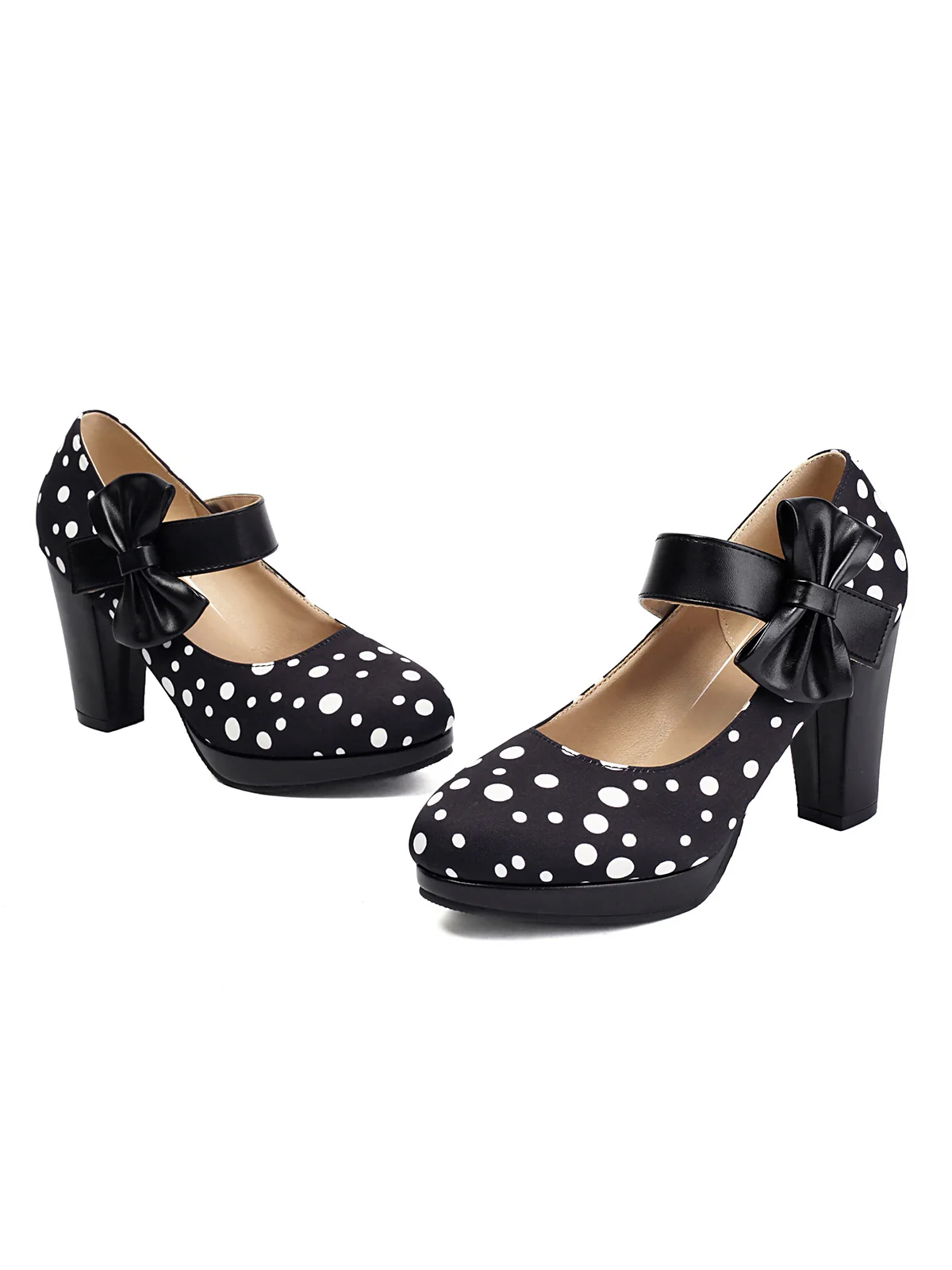 Mary Jane Polka Dots Bowknot Chunky Heels - Image 4