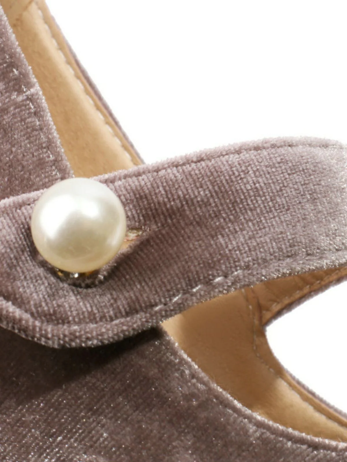 Mary Jane Velvet Pearl Button Chunky Heel Shoes - Image 14