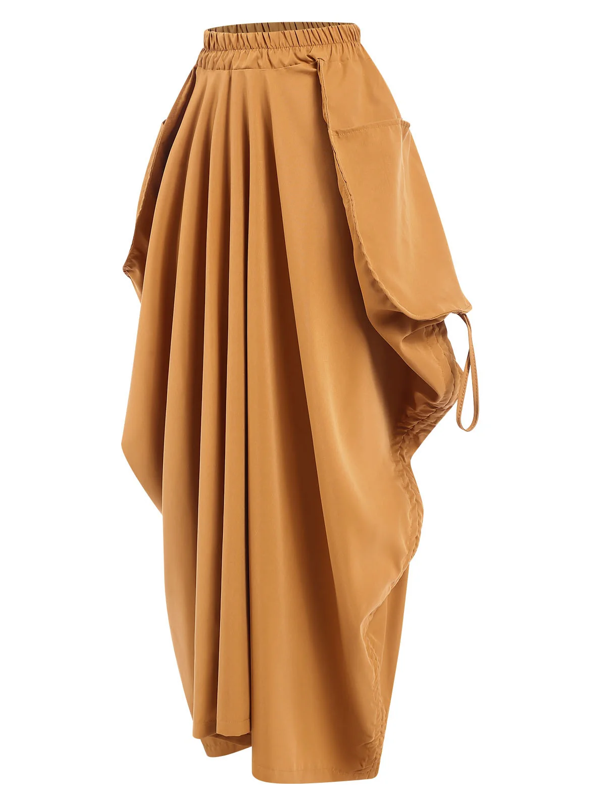 Medium Yellow 1960s Solid Drawstring Waist Skirt - Image 2