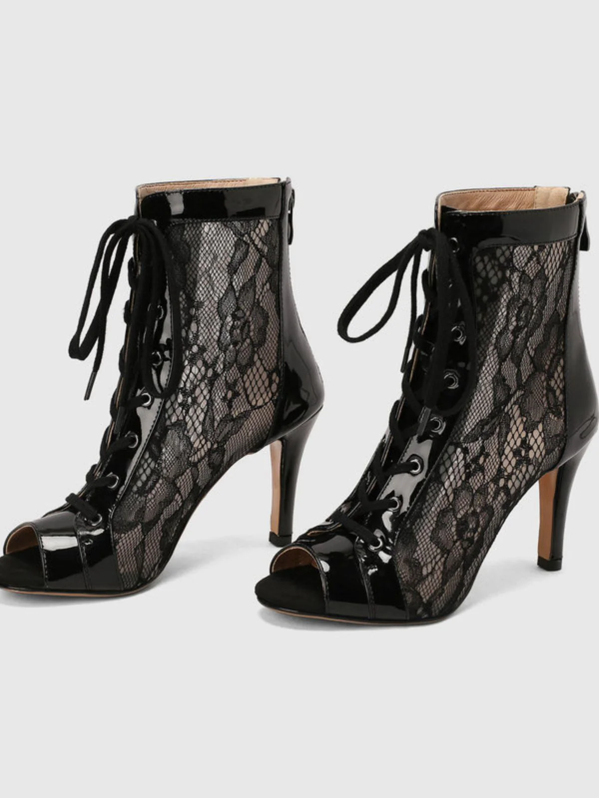 Mesh Patchwork Peep Toe High Heel Sandals - Image 14