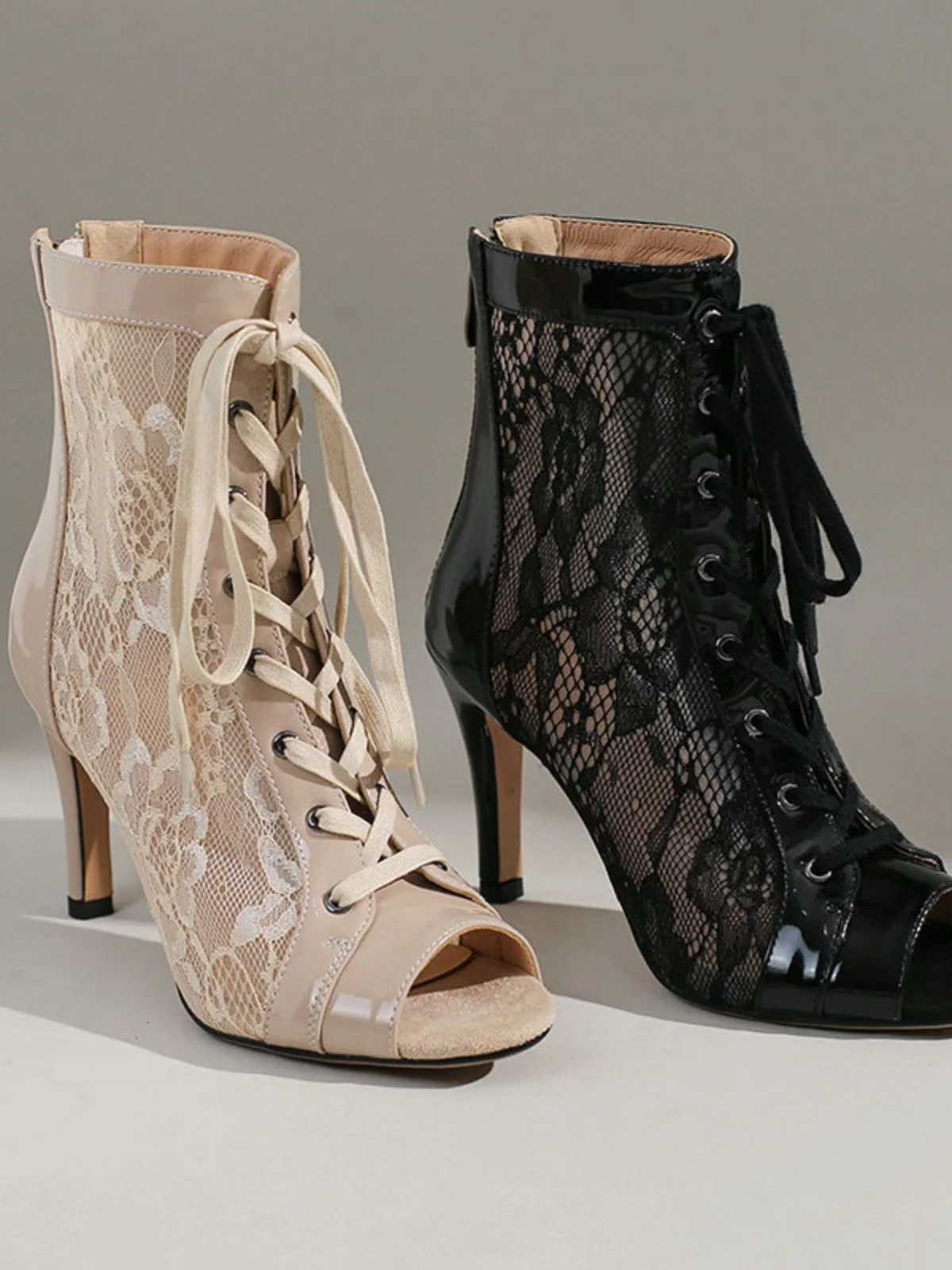 Mesh Patchwork Peep Toe High Heel Sandals - Image 2