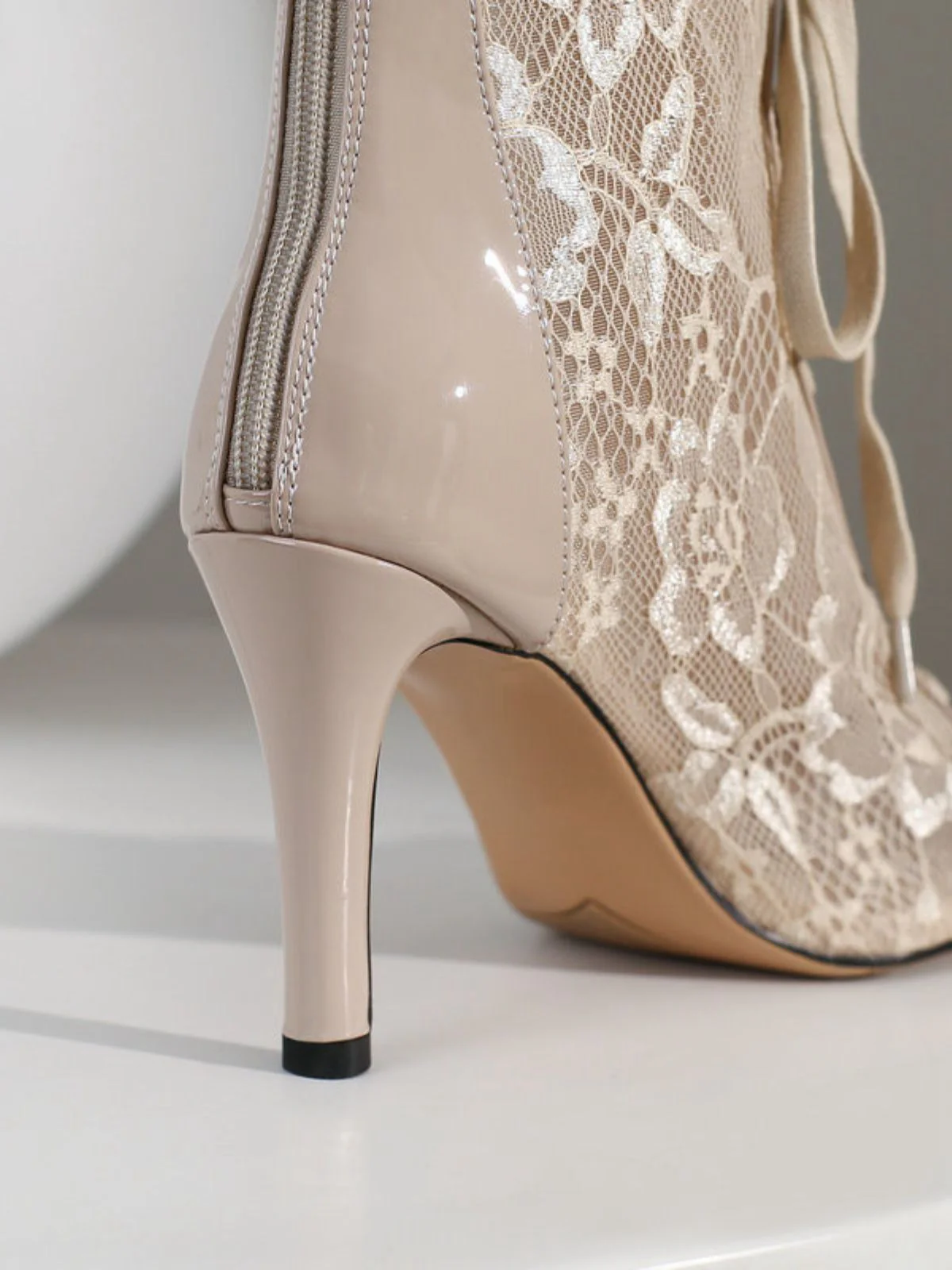 Mesh Patchwork Peep Toe High Heel Sandals - Image 8