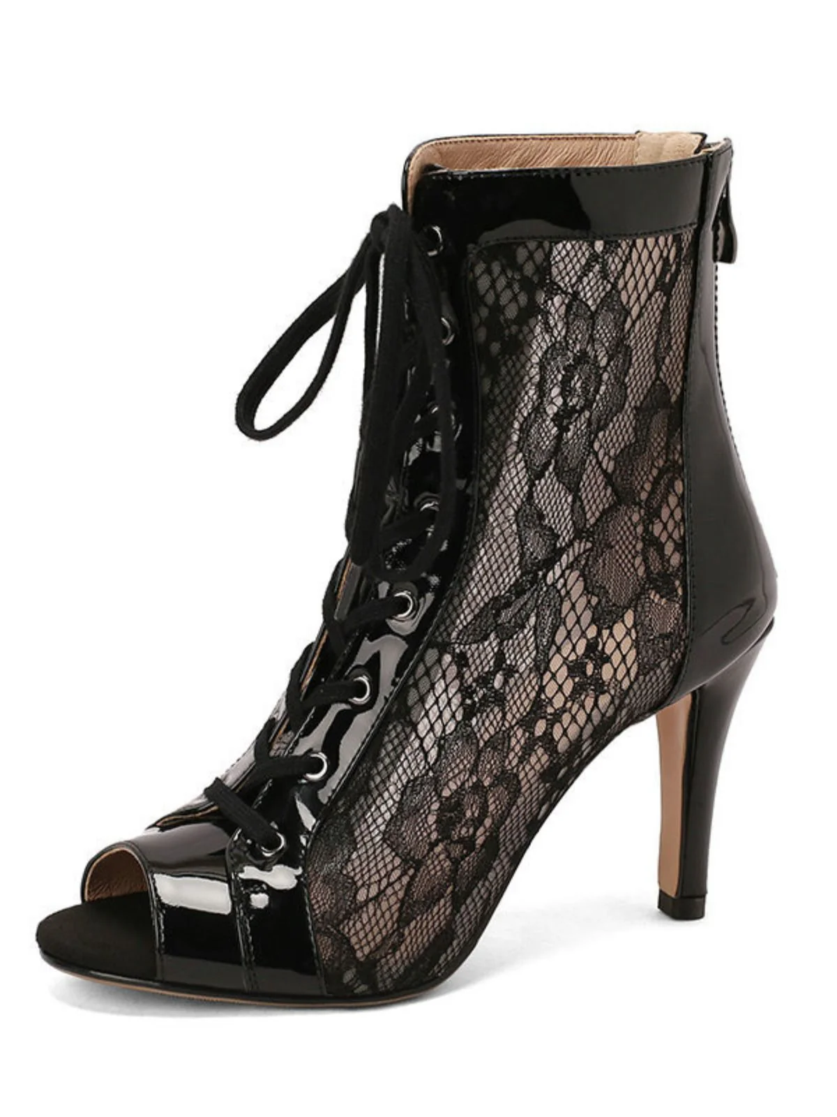 Mesh Patchwork Peep Toe High Heel Sandals - Image 9